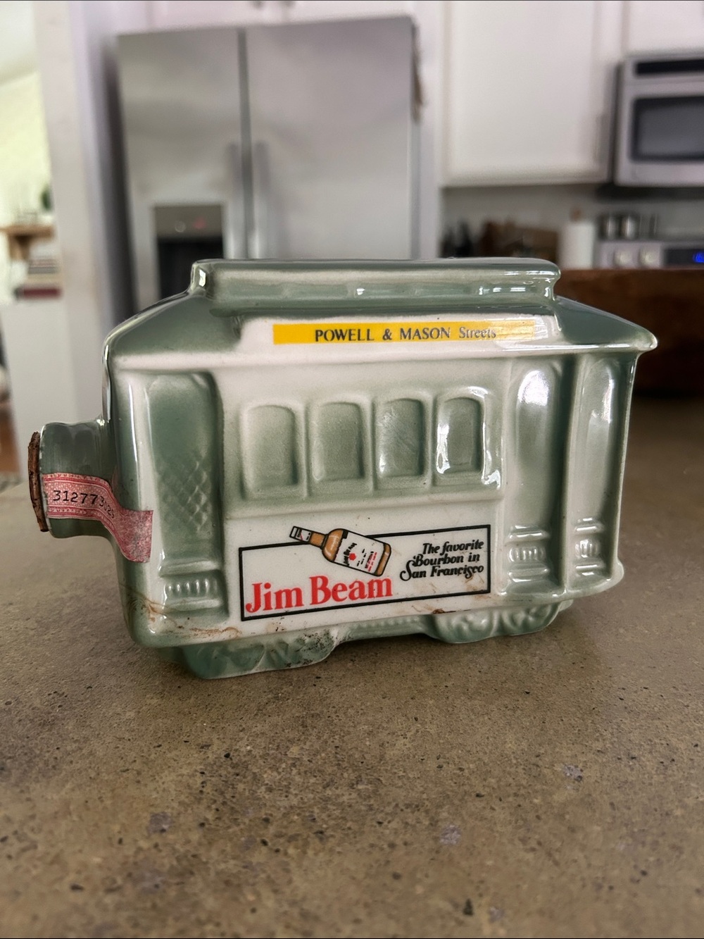 Jim Beam Green Train Car Ceramic Decanter - Jim Beam 100 Bourbon